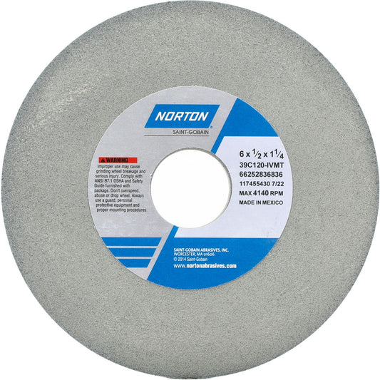 Norton 66252836836 Surface Grinding Wheel 6" Dia, 1/2" Thick, 1-1/4" Hole, 120 Grit, I Hardness