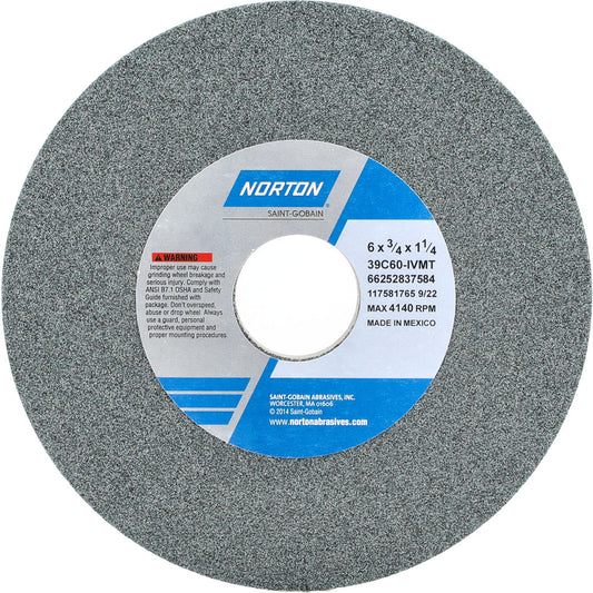 Norton 66252837584 Surface Grinding Wheel 6" Dia, 3/4" Thick, 1-1/4" Hole, 60 Grit, I Hardness