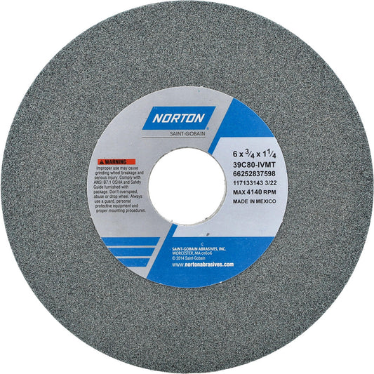 Norton 66252837598 Surface Grinding Wheel 6" Dia, 3/4" Thick, 1-1/4" Hole, 80 Grit, I Hardness