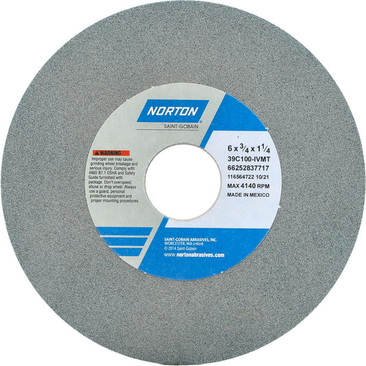 Norton 66252837717 Surface Grinding Wheel 6" Dia, 3/4" Thick, 1-1/4" Hole, 100 Grit, I Hardness