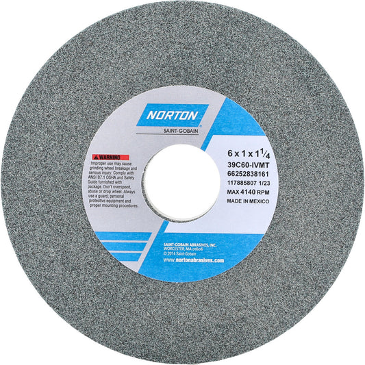 Norton 66252838161 Surface Grinding Wheel 6" Dia, 1" Thick, 1-1/4" Hole, 60 Grit, I Hardness