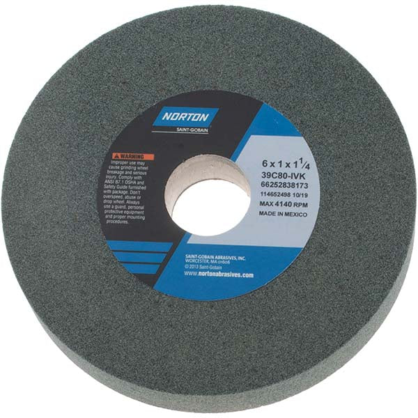 Norton 66252838173 Surface Grinding Wheel 6" Dia, 1" Thick, 1-1/4" Hole, 80 Grit, I Hardness