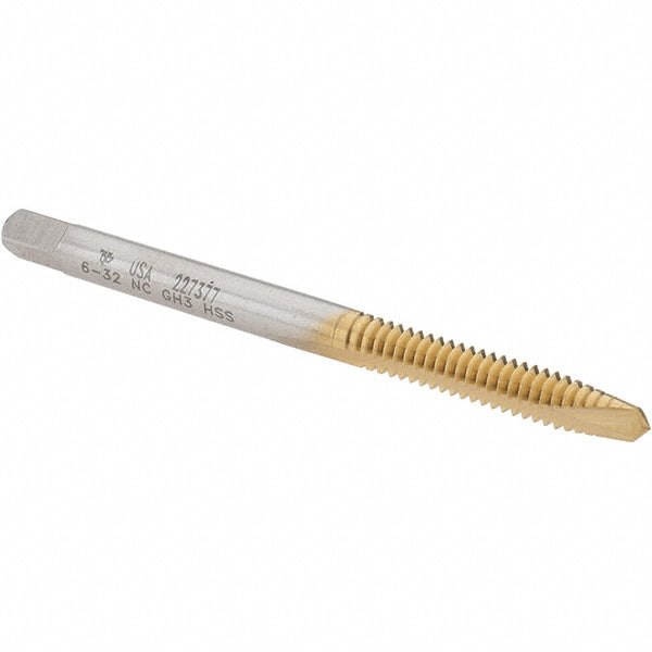 Brubaker Tool 11024-88-B Spiral Point Tap #6-32 UNC, 2 Flutes, Plug, 2B Class of Fit, High Speed Steel, TiN Coated