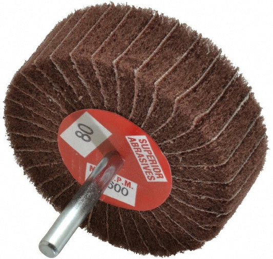 Superior Abrasives A008584 Mounted Flap Wheel 3" Dia, 1" Face Width, 80 Grit, Aluminum Oxide