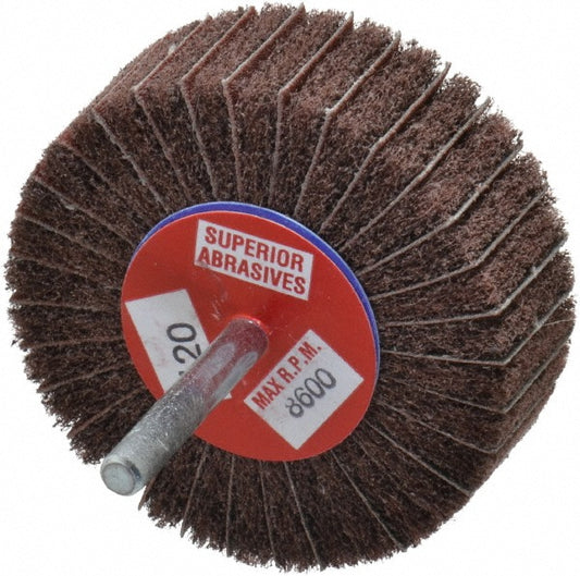 Superior Abrasives A008585 Mounted Flap Wheel 3" Dia, 1" Face Width, 120 Grit, Aluminum Oxide