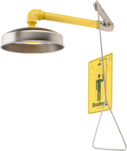 Bradley S19-120 Plumbed Drench Showers Mount Horizontal Shower Head Material Plastic Pipe Material Galvanized Steel Head Material Plastic Head Diameter 78.7 mm Overall Height 25.5 in 648 mm Overall Length 400 mm 15.75 in Activation Method Pull Rod Flow