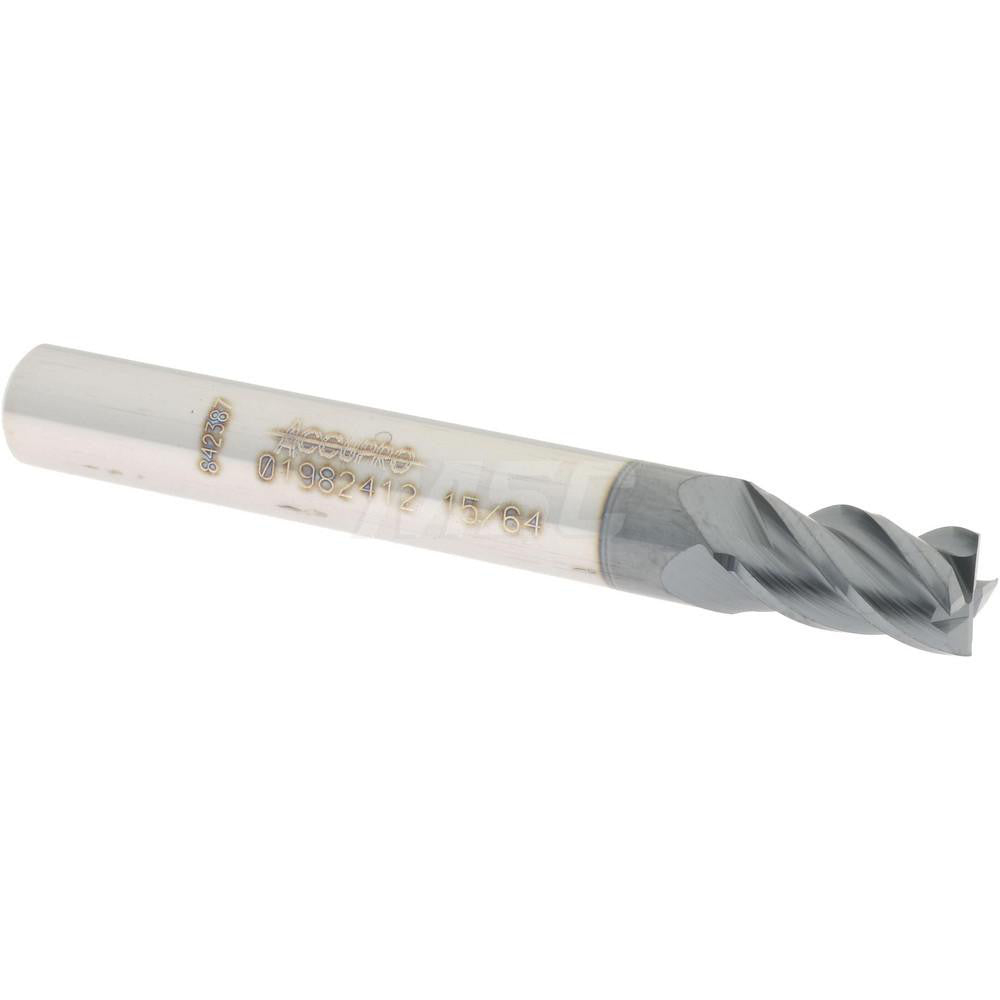 Accupro 01982412 Square End Mill 15/64'' Dia, 3/8'' LOC, 1/4'' Shank Dia, 2'' OAL, 4 Flutes, Solid Carbide