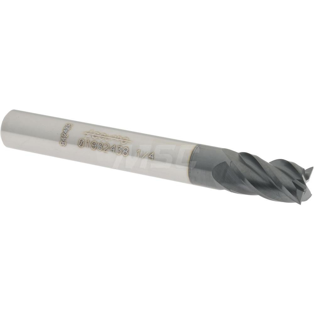 Accupro 01982438 Square End Mill 1/4'' Dia, 3/8'' LOC, 1/4'' Shank Dia, 2'' OAL, 4 Flutes, Solid Carbide