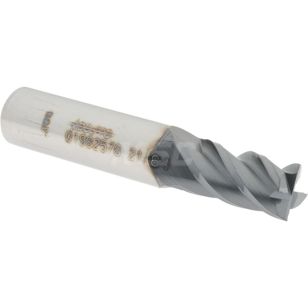 Accupro 01982578 Square End Mill 21/64'' Dia, 5/8'' LOC, 3/8'' Shank Dia, 2'' OAL, 4 Flutes, Solid Carbide