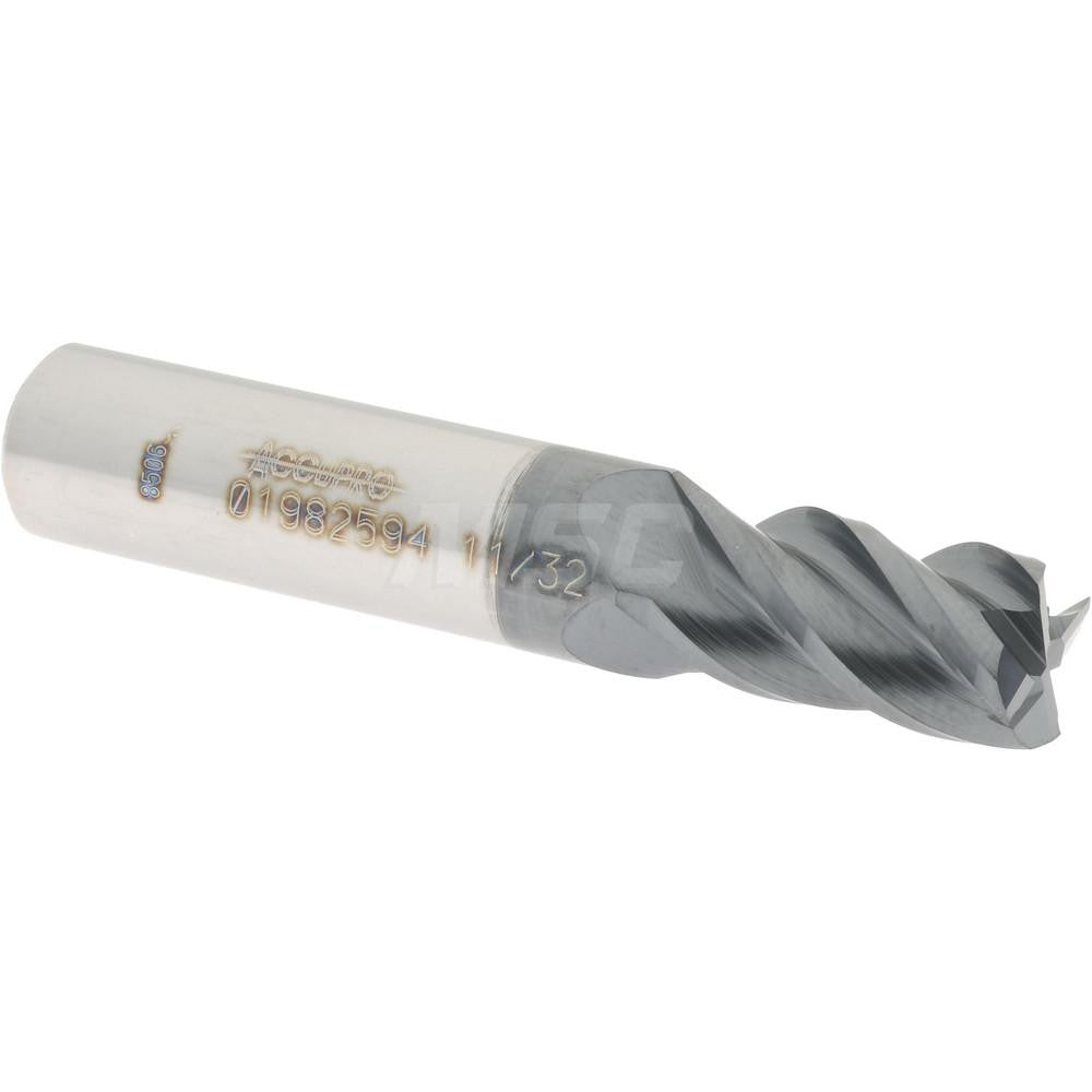 Accupro 01982594 Square End Mill 11/32'' Dia, 5/8'' LOC, 3/8'' Shank Dia, 2'' OAL, 4 Flutes, Solid Carbide