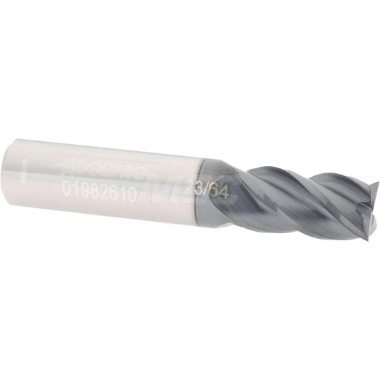 Accupro 01982610 Square End Mill 23/64'' Dia, 5/8'' LOC, 3/8'' Shank Dia, 2'' OAL, 4 Flutes, Solid Carbide