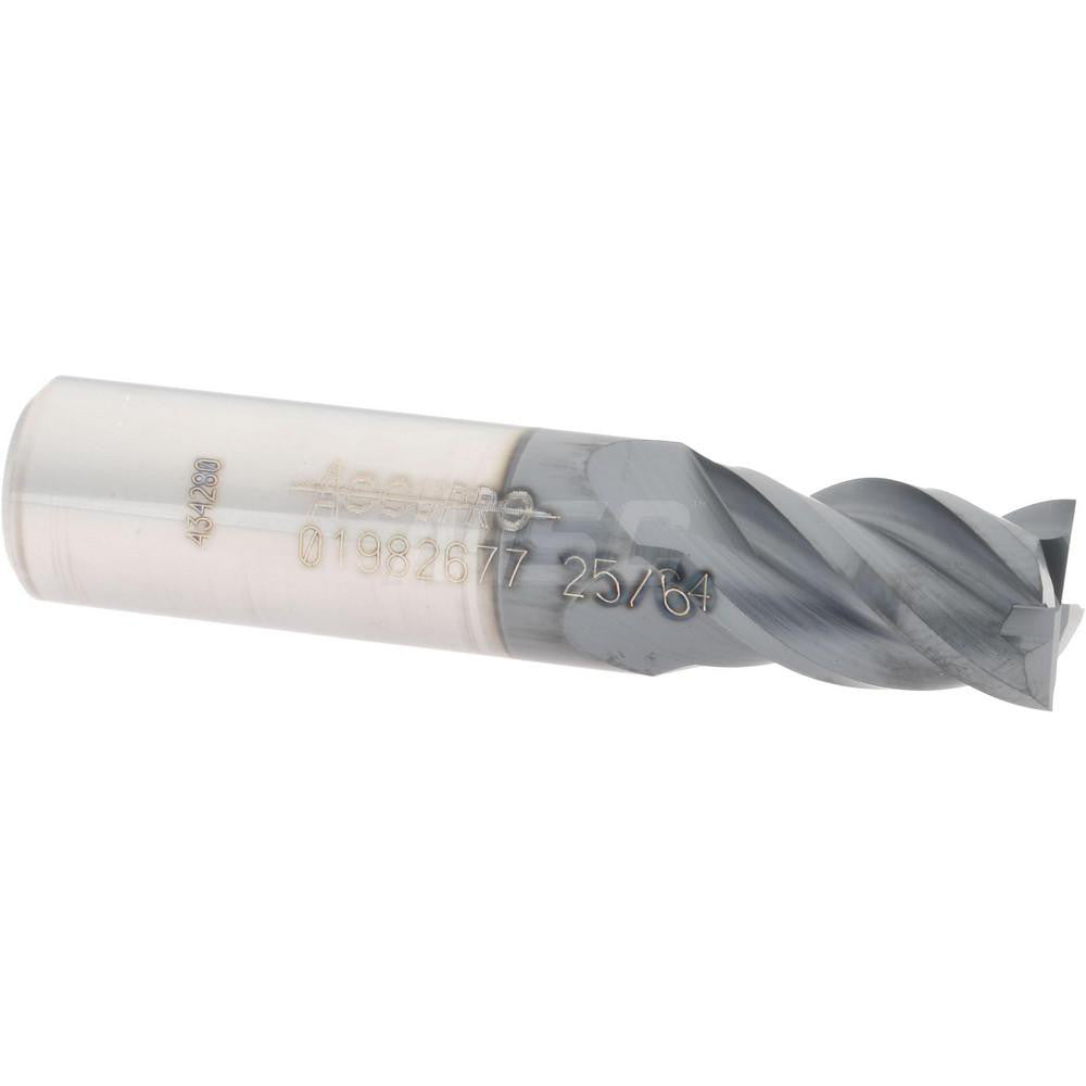 Accupro 01982677 Square End Mill 25/64'' Dia, 5/8'' LOC, 7/16'' Shank Dia, 2'' OAL, 4 Flutes, Solid Carbide