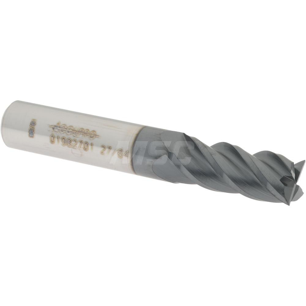 Accupro 01982701 Square End Mill 27/64'' Dia, 1'' LOC, 7/16'' Shank Dia, 2-3/4'' OAL, 4 Flutes, Solid Carbide