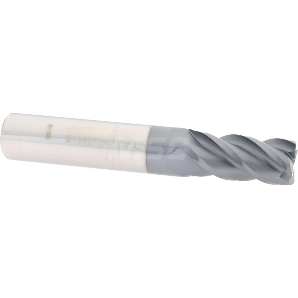 Accupro 01982784 Square End Mill 15/32'' Dia, 1'' LOC, 1/2'' Shank Dia, 3'' OAL, 4 Flutes, Solid Carbide