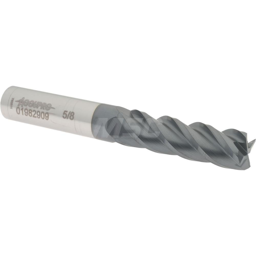 Accupro 01982909 Square End Mill 5/8'' Dia, 2-1/8'' LOC, 5/8'' Shank Dia, 4-5/8'' OAL, 4 Flutes, Solid Carbide