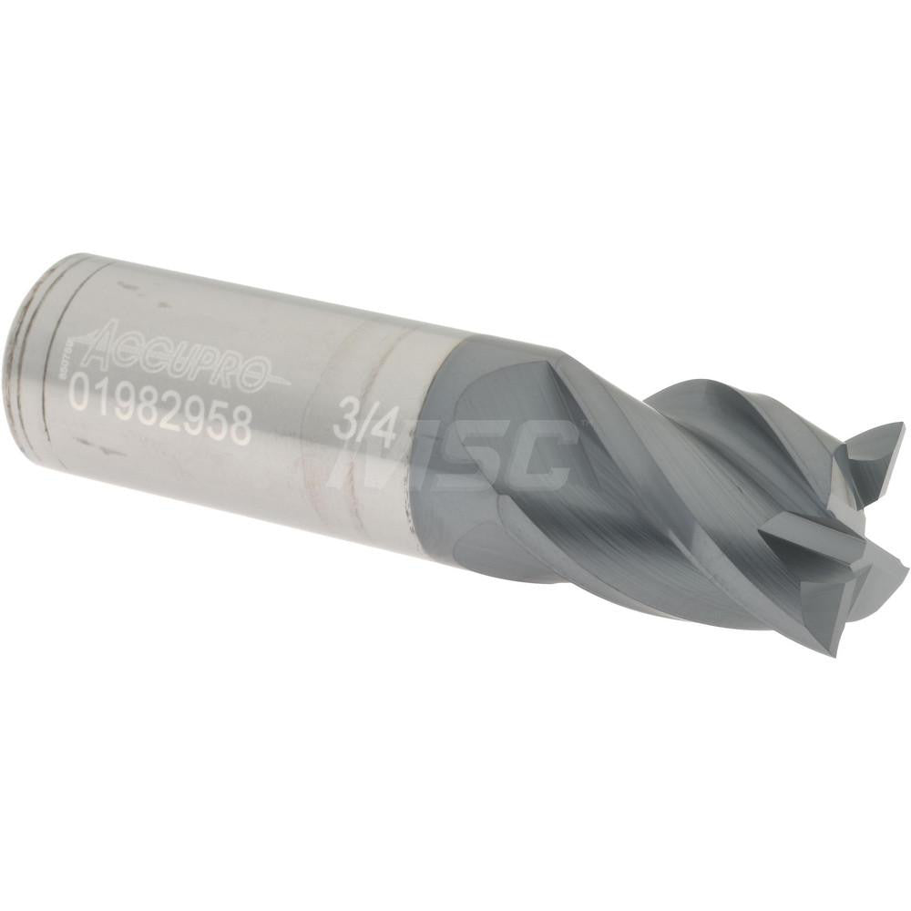 Accupro 01982958 Square End Mill 3/4'' Dia, 1'' LOC, 3/4'' Shank Dia, 3'' OAL, 4 Flutes, Solid Carbide