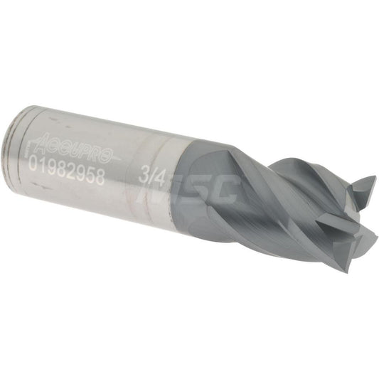 Accupro 01982958 Square End Mill 3/4'' Dia, 1'' LOC, 3/4'' Shank Dia, 3'' OAL, 4 Flutes, Solid Carbide