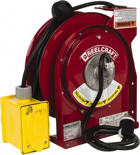 Reelcraft L 4545 123 7A Cord & Cable Reel 12 AWG, 45' Long, Duplex Outlet Box with GFCI End