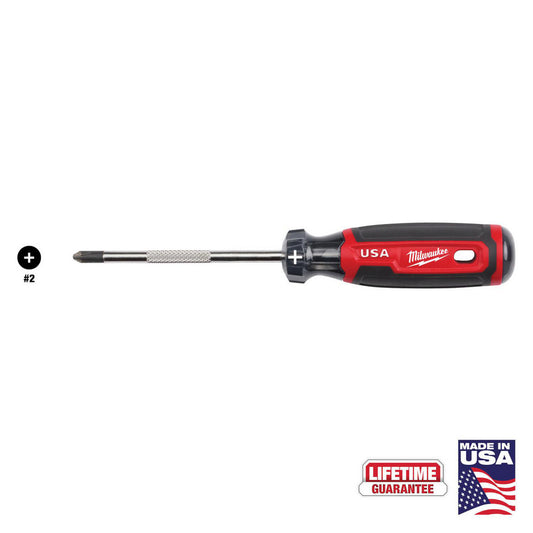 Milwaukee Tool MT202 Phillips Screwdrivers Overall Length (Decimal Inch) 8.3000  Handle Type Cushion Grip  Phillips Point Size #2  Handle Color Red  Handle Length (Decimal Inch) 4.3  Handle Length (Inch) 4.3000