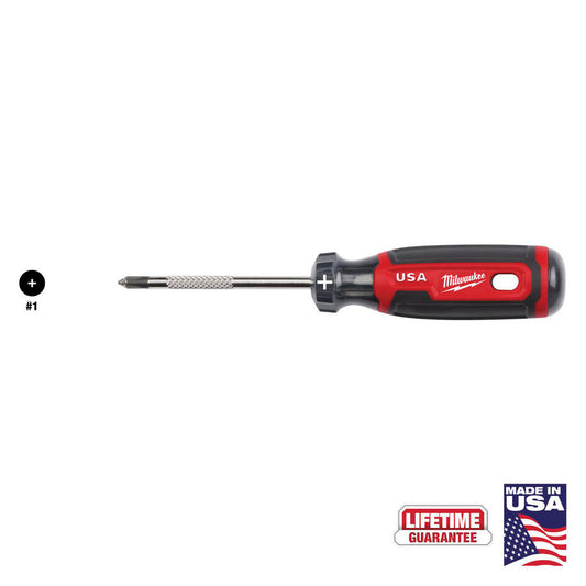 Milwaukee Tool MT201 Phillips Screwdrivers Overall Length (Decimal Inch) 6.7000  Handle Type Cushion Grip  Phillips Point Size #1  Handle Color Red  Handle Length (Decimal Inch) 3.7  Handle Length (Inch) 3.7000