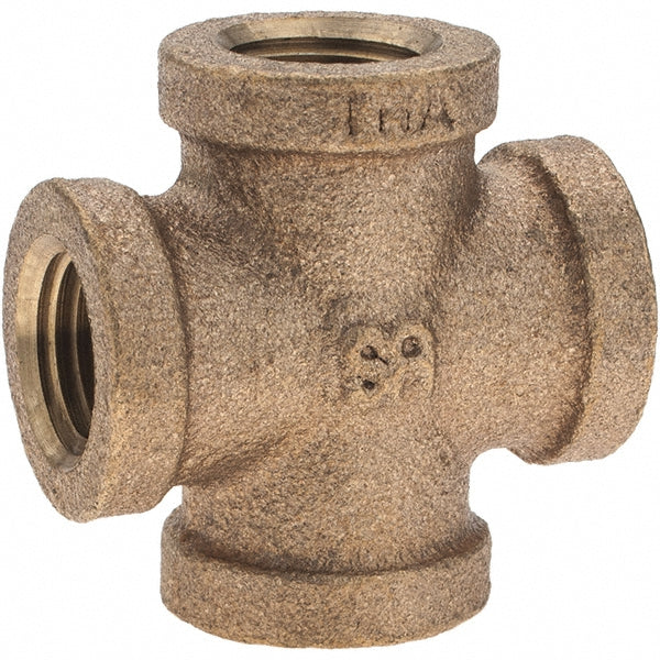 Merit Brass X110-04 Brass Pipe Cross 1/4" Fitting, Threaded, FNPT x FNPT x FNPT x FNPT, Class 125