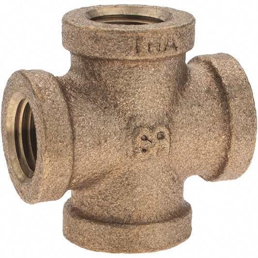 Merit Brass X110-04 Brass Pipe Cross 1/4" Fitting, Threaded, FNPT x FNPT x FNPT x FNPT, Class 125