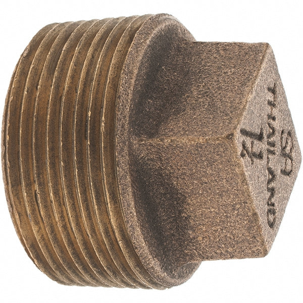 Merit Brass X117-20 Brass Pipe Square Head Plug 1-1/4" Fitting, Threaded, MNPT x FNPT, Class 125