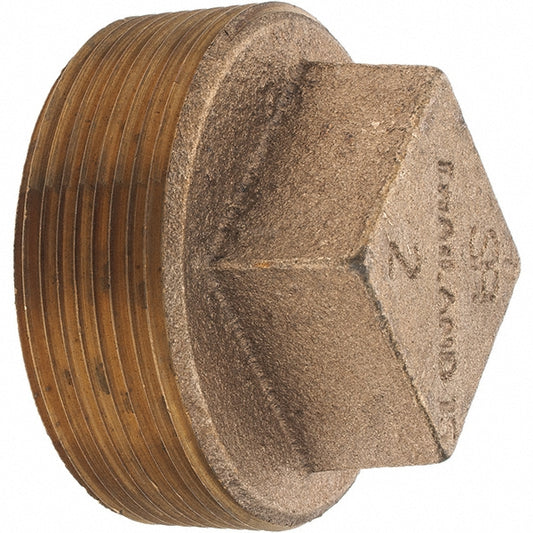 Merit Brass X117-32 Brass Pipe Square Head Plug 2" Fitting, Threaded, MNPT x FNPT, Class 125