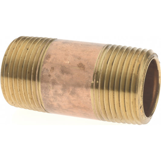 Merit Brass 2112-200 Brass Pipe Nipple Threaded on Both Ends, 2" OAL, 3/4" NPT