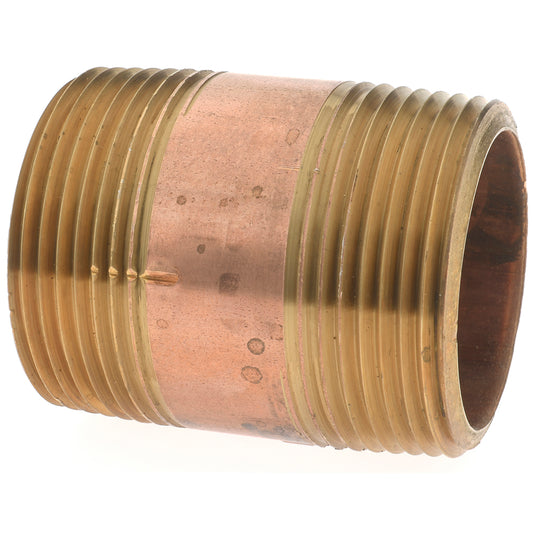 Merit Brass 2120-200 Brass Pipe Nipple Threaded on Both Ends, 2" OAL, 1-1/4" NPT