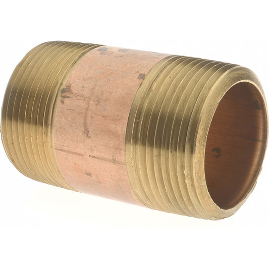 Merit Brass 2120-250 Brass Pipe Nipple Threaded on Both Ends, 2-1/2" OAL, 1-1/4" NPT