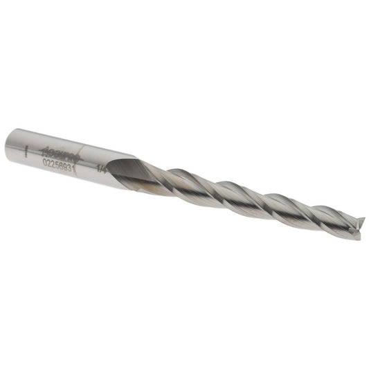 Accupro 02256931 Tapered End Mill 1 deg Angle per Side, 1/4" Small Dia, 2-1/4" LOC, 3 Flute, Solid Carbide, Square End