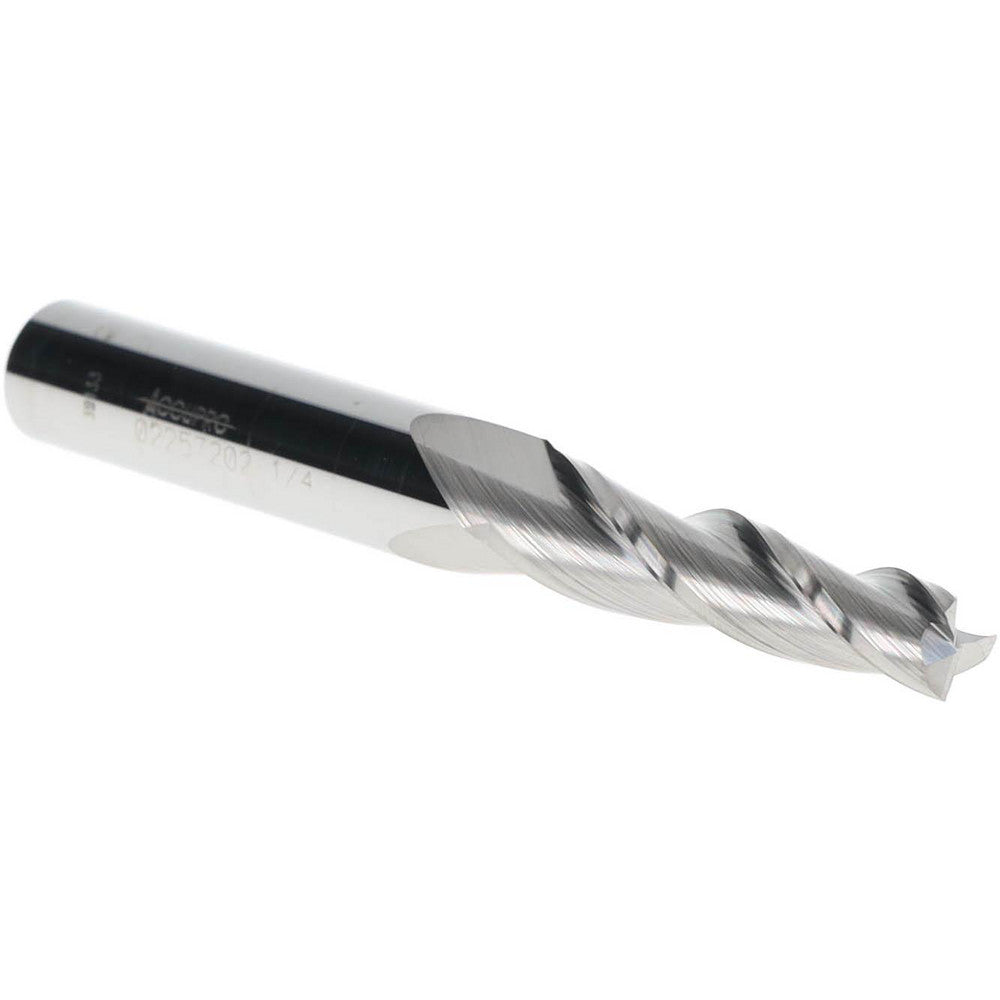 Accupro 02257202 Tapered End Mill 2 deg Angle per Side, 1/4" Small Dia, 1-1/4" LOC, 3 Flute, Solid Carbide, Square End