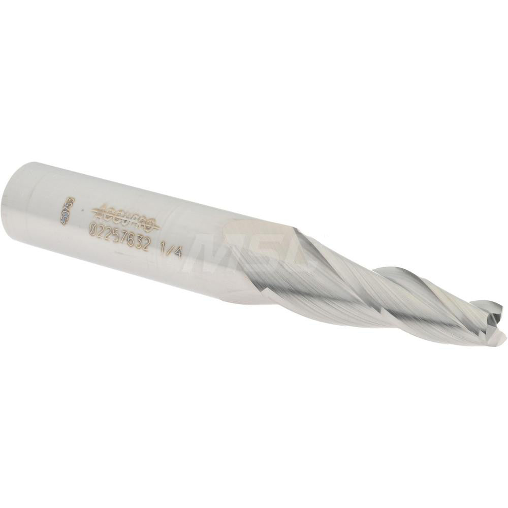 Accupro 02257632 Tapered End Mill 5 deg Angle per Side, 1/4" Small Dia, 1-1/4" LOC, 3 Flute, Solid Carbide, Square End