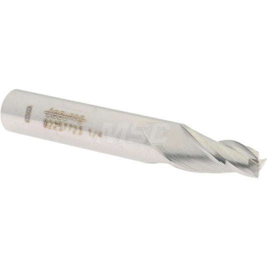 Accupro 02257723 Tapered End Mill 7 deg Angle per Side, 1/4" Small Dia, 3/4" LOC, 3 Flute, Solid Carbide, Square End