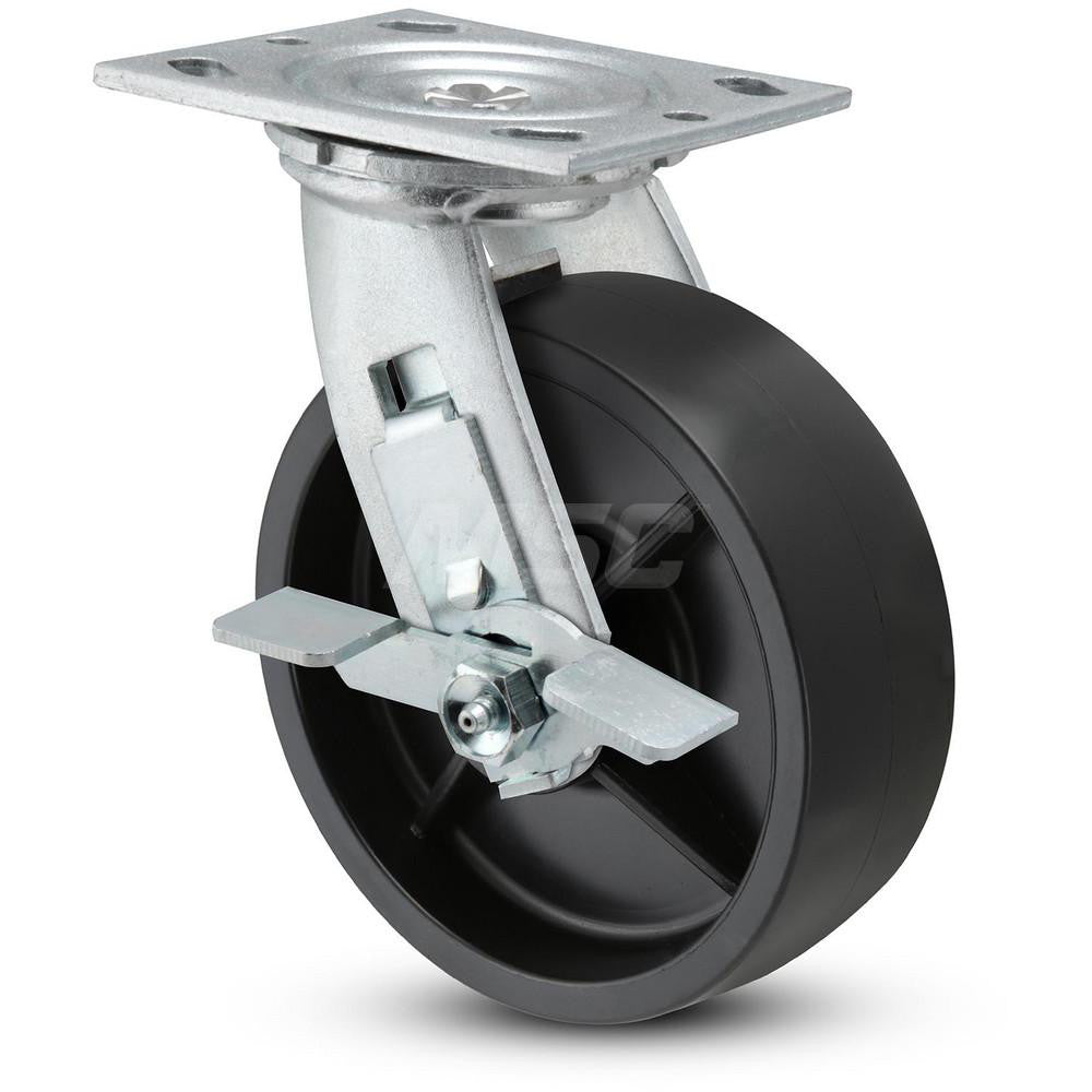 Value Collection VES4X2PODTBK Swivel Top Plate Caster Polyurethane, 4" Wheel Dia, 2" Wheel Width, 600 lb Capacity, 5-5/8" OAH