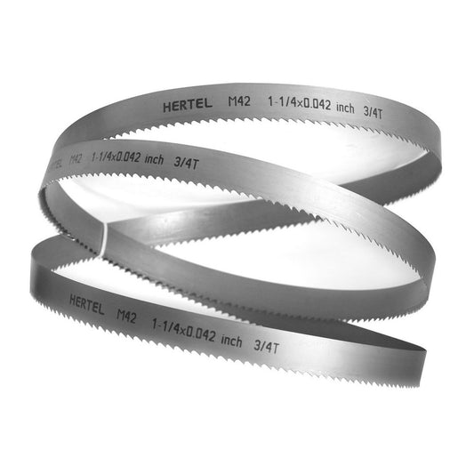 Hertel 96209 Welded Band Saw Blades Blade Length (Feet) 11' 6  Blade Width (Inch) 1-1/4  Teeth Per Inch 3-4  Blade Material Bi-Metal  Tooth Material M42 High Speed Steel  Tooth Form Variable