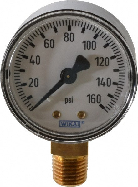 Wika 4252951 Pressure Gauge 2" Dial, 0 to 160 psi, 1/4" Thread, NPT, Lower Mount
