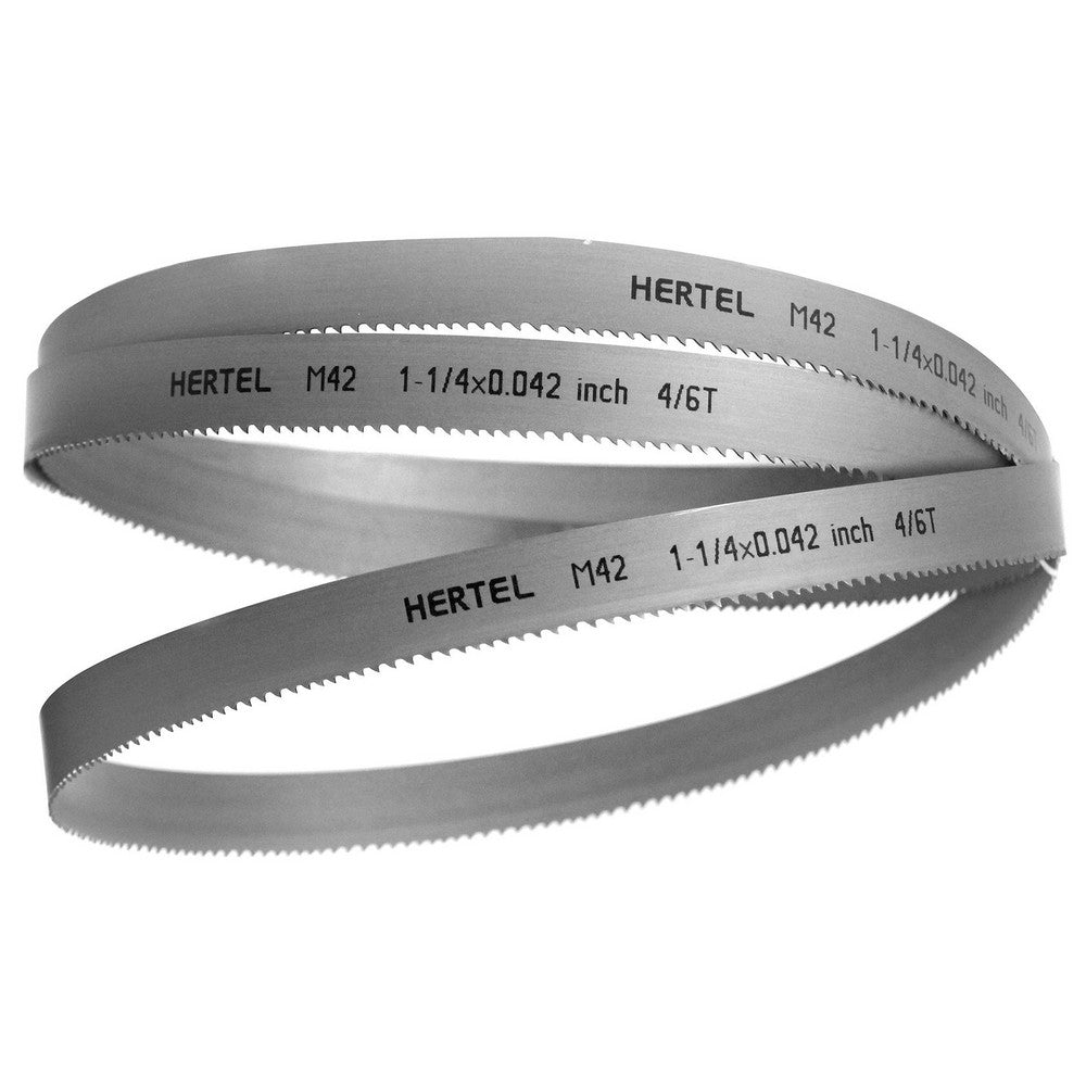 Hertel 96213 Welded Band Saw Blades Blade Length (Feet) 12'  Blade Width (Inch) 1-1/4  Teeth Per Inch 4-6  Blade Material Bi-Metal  Tooth Material M42 High Speed Steel  Tooth Form Duplex