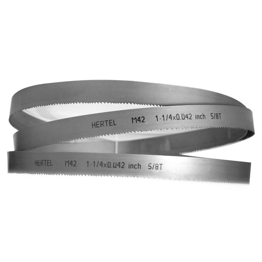 Hertel 96217 Welded Band Saw Blades Blade Length (Feet) 12' 6  Blade Width (Inch) 1-1/4  Teeth Per Inch 5-8  Blade Material Bi-Metal  Tooth Material M42 High Speed Steel  Tooth Form Straight