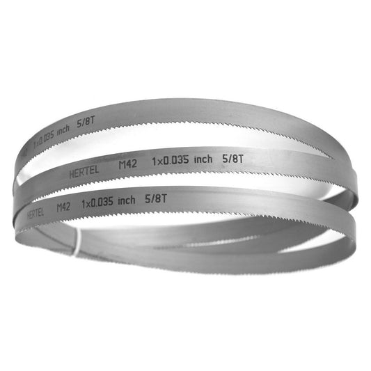 Hertel 96174 Welded Band Saw Blades Blade Length (Feet) 12'  Blade Width (Inch) 1  Teeth Per Inch 5-8  Blade Material Bi-Metal  Tooth Material M42 High Speed Steel  Tooth Form Straight