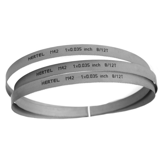 Hertel 96176 Welded Band Saw Blades Blade Length (Feet) 12'  Blade Width (Inch) 1  Teeth Per Inch 8-12  Blade Material Bi-Metal  Tooth Material M42 High Speed Steel  Tooth Form Straight