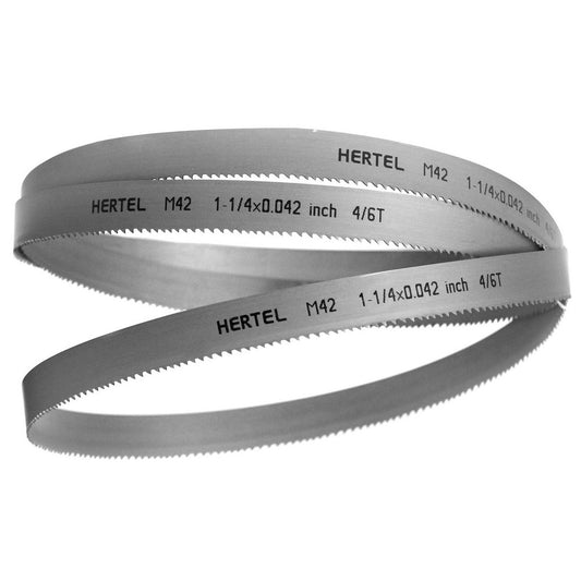 Hertel 96210 Welded Band Saw Blades Blade Length (Feet) 11' 6  Blade Width (Inch) 1-1/4  Teeth Per Inch 4-6  Blade Material Bi-Metal  Tooth Material M42 High Speed Steel  Tooth Form Duplex