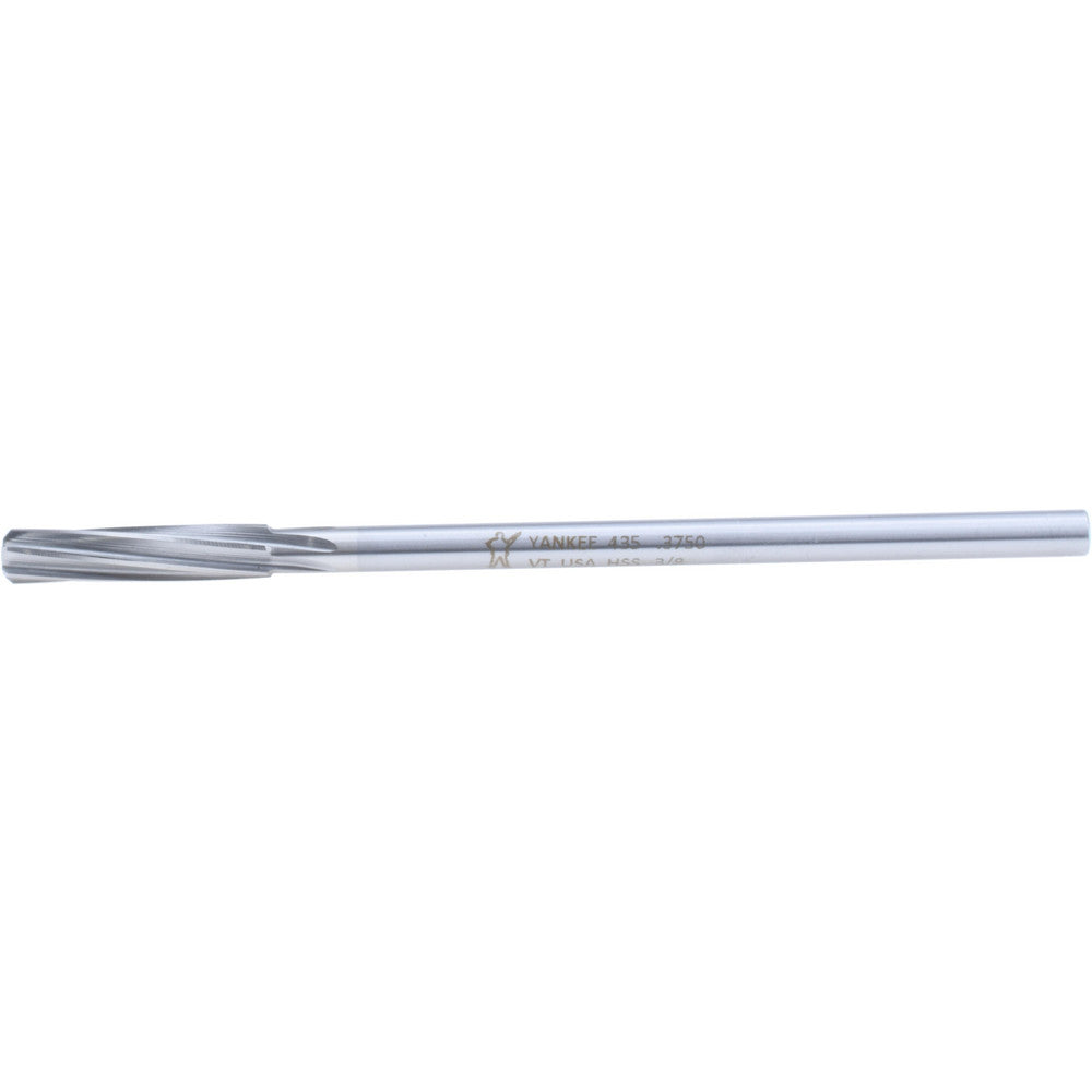 Yankee Corp. 435-0.3750 Chucking Reamer 3/8" Dia, 7" OAL, 1-3/4" Flute Length, Spiral Flute, Straight-Cylindrical Shank, HSS
