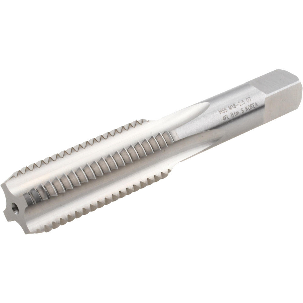 Hertel K027790AS Straight Flute Tap M18x2.5 Metric Coarse, 4 Flute, Bottoming Chamfer, High-Speed Steel, Bright/Uncoated Finish
