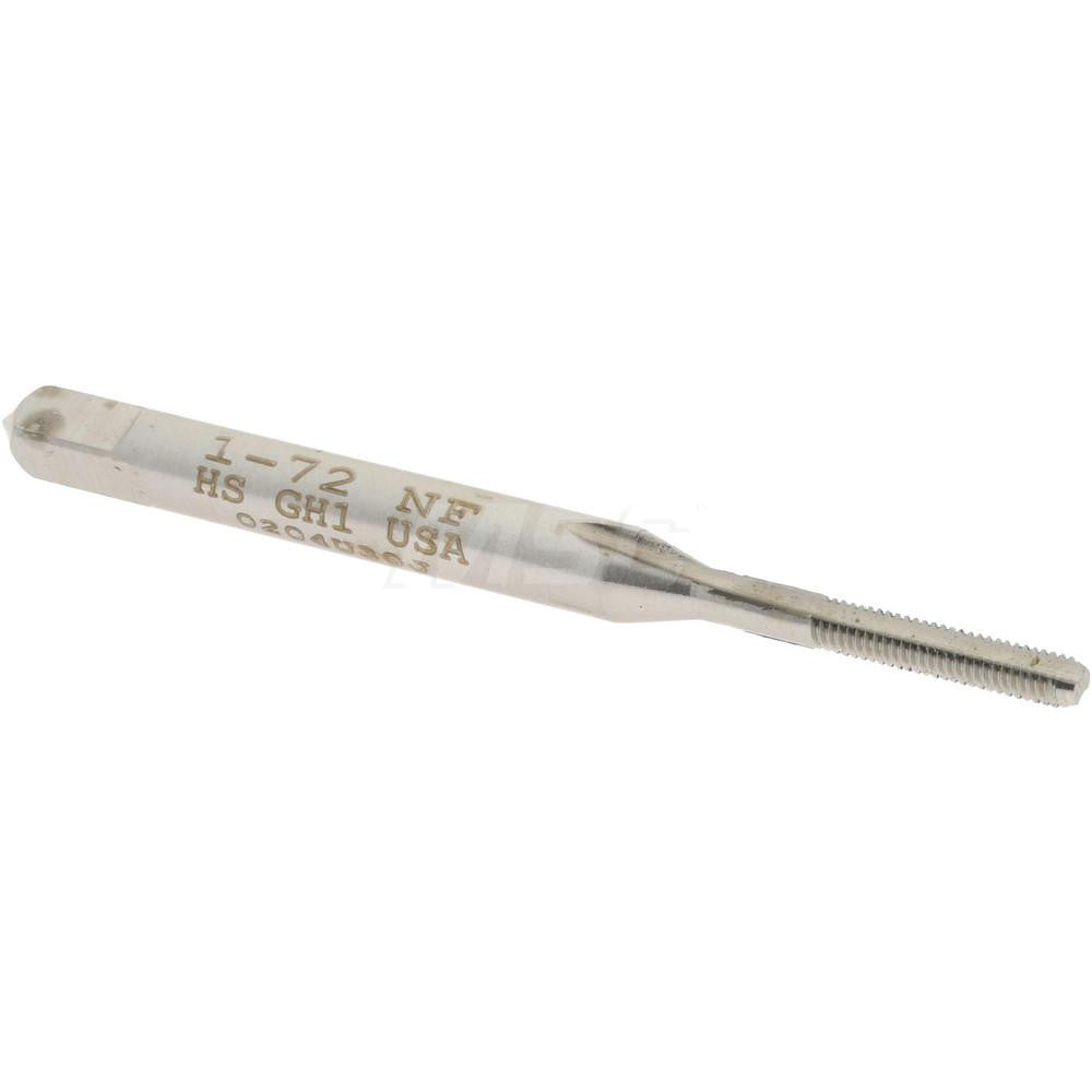 Hertel K008023AS Straight Flute Tap #1-72 UNF, 2 Flute, Bottoming Chamfer, 3B Class of Fit, High-Speed Steel, Bright/Uncoated Finish