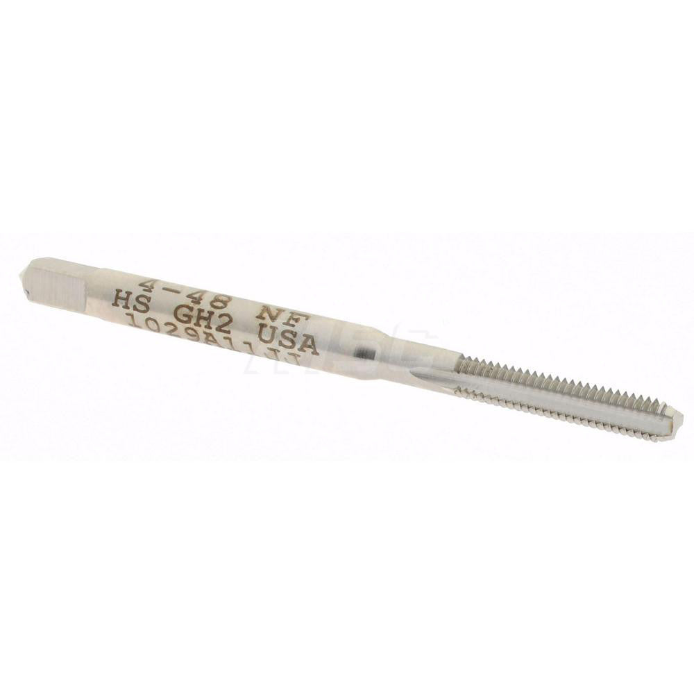 Hertel K008102AS Straight Flute Tap #4-48 UNF, 3 Flute, Bottoming Chamfer, 2B Class of Fit, High-Speed Steel, Bright/Uncoated Finish
