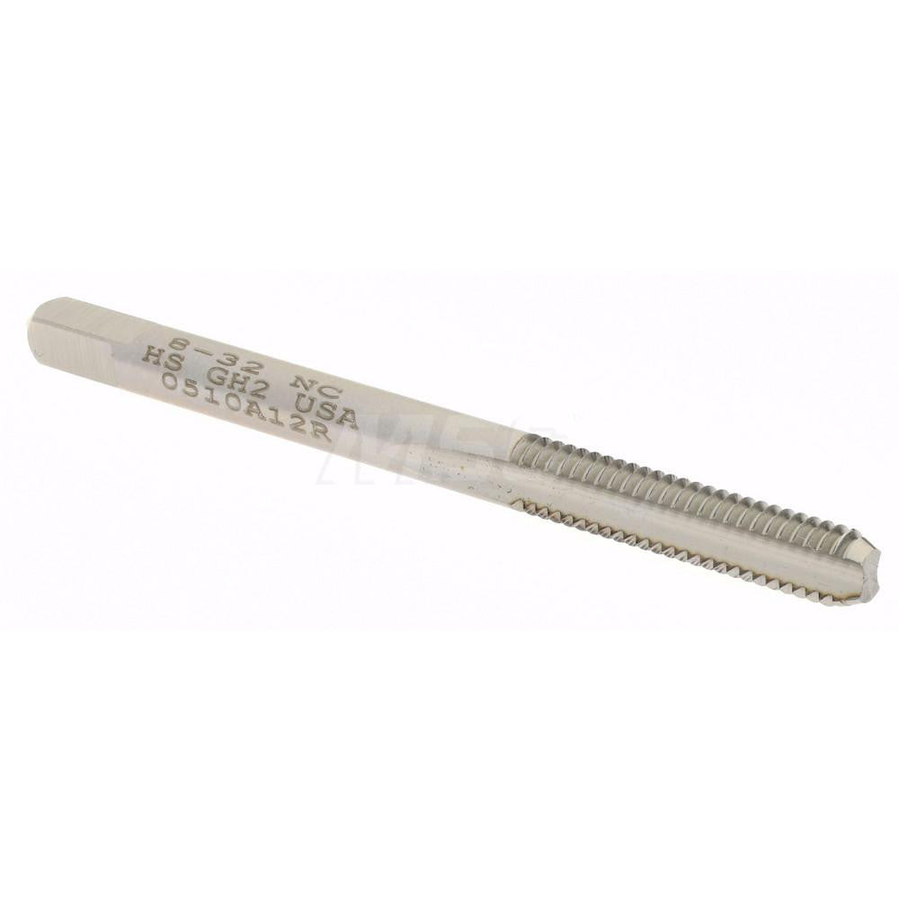 Hertel K008190AS Straight Flute Tap #8-32 UNC, 2 Flute, Bottoming Chamfer, 3B Class of Fit, High-Speed Steel, Bright/Uncoated Finish