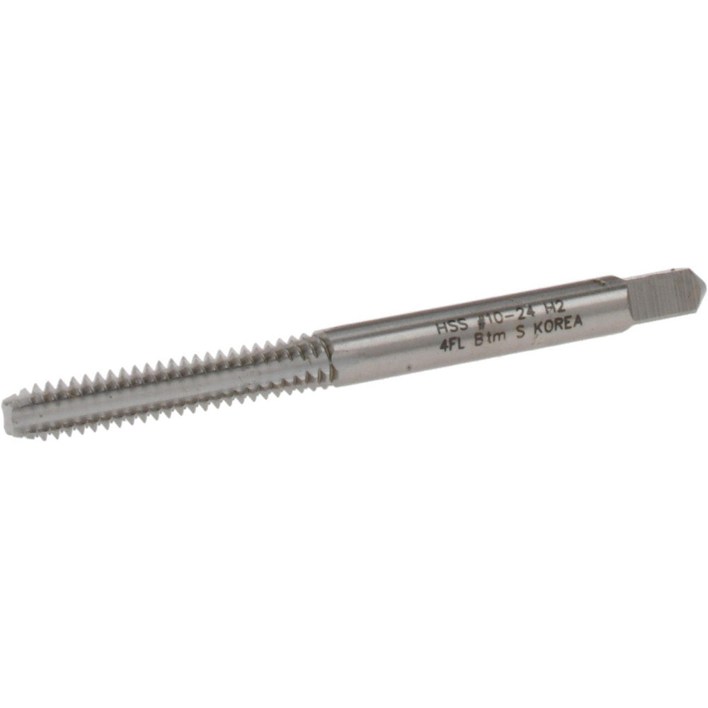 Hertel K008229AS Straight Flute Tap #10-24 UNC, 4 Flute, Bottoming Chamfer, High-Speed Steel, Bright/Uncoated Finish