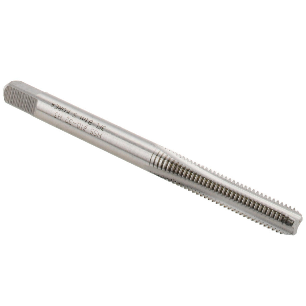 Hertel K008271AS Straight Flute Tap #10-32 UNF, 3 Flute, Bottoming Chamfer, 2B Class of Fit, High-Speed Steel, Bright/Uncoated Finish